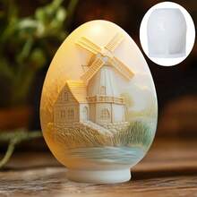 1pc Egg Candle Silicone Mold Windmill House Relief Egg Candle Mold Easter Egg Plaster Resin Mold Windmill Town Relief Beauty Relief Crafts Mold Easter Gift - A-White - View 1