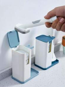 Multi-Functional Disposable Long Handle Pot Brush Set, Includes Refillable Automatic Liquid Dispenser, Sponge Scrubber, Abrasive Brush, Wall-Mounted Kitchen Cleaning Brush - Multicolor - View 2