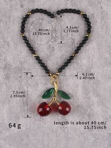 قلادة قصيرة بخرز بطراز بوهيمي للنساء، قلادة قلب كرزي أحمر من الراتنج، طوق عصري للحفلات، هدية للحبيبة والأم والأحباء - خرز أبيض - مشاهدة 10