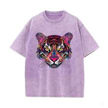 Adesivos termocolantes coloridos com estampa de cabeça de tigre, ideais para tecidos e aplicações têxteis, perfeitos para confecção de roupas, camisetas e decoração de almofadas. - Multicolorido - Visão 3