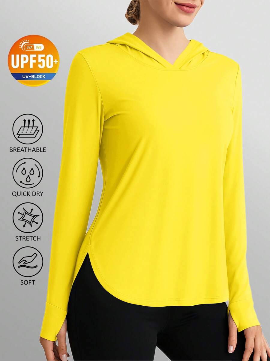 KEFITEVD Women's UPF 80+ UV Protection Hoodie Lightweight Long Sleeves Quick Dry Fishing Running Workout Shirt Outdoor - 亮黃色 - 查看 1