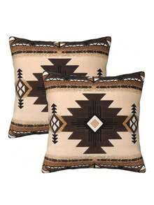 2Pcs 2D Flat Design - South American  Style Throw Pillow -  Brown And Decorative Cushion With Zipper Closure, 18x18 Inches - Machine Washable, Bohemian Style, Suitable For Sofa, Bed, Home Decor - 彩色 - 查看 11