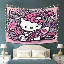 SANRIO 1 tấm thảm treo tường hình mèo con hoạt hình, tranh trang trí nhà cửa theo phong cách anime Nhật Bản dễ thương và sống động. - Nhiều màu - Xem 3