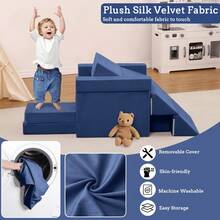 Sofá Modular Infantil de 12 Piezas con Piscina de Bolas y Rampa | Cojines de Espuma para Jugar y Descansar | Ideal para Sala de Juegos y Dormitorio - Azul Marino - Ver 3