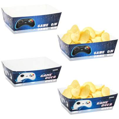 10个/20个装蓝色电子游戏主题派对用品，电子游戏纸质食品托盘，可盛放零食、爆米花、玉米片等，适合男孩生日派对、婴儿派对、游戏主题派对