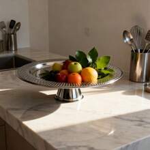 1pc Luxury Stainless Steel Pedestal Tray, Home Living Room Snack Plate, Dessert Stand, Jewelry Display Rack, Cake Plate - Multicolor - View 10