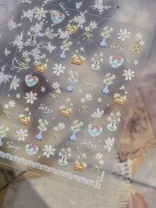 1pc 5D Relief Spring Flower Nail Stickers Exquisite Daisy Flower Basket Nail Stickers DIY Nail Stickers - Multicolor - View 3