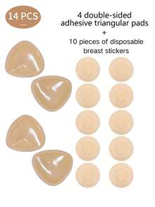 2/1 Pair Bikini Bra With Sponge Padding + 10 Non-Woven Fabric Breast Pads, Thickened, Breathable, Self-Adhesive, Non-Slip, Push-Up Upper Bust Support Bra Pads. - Multicolor - View 21