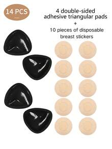 2/1 Pair Bikini Bra With Sponge Padding + 10 Non-Woven Fabric Breast Pads, Thickened, Breathable, Self-Adhesive, Non-Slip, Push-Up Upper Bust Support Bra Pads. - Multicolor - View 24