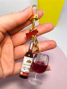 2026 锌合金和亚克力仿酒杯/酒瓶钥匙扣套装，亚克力主题葡萄酒钥匙扣套装，适用于钱包、车钥匙、派对礼物和节日礼物。 - 彩色 - 查看 3