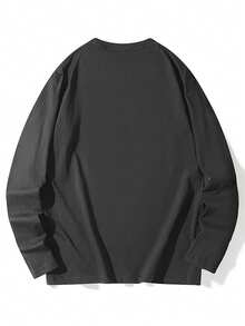 女士宽松深灰色哥特风长袖T恤，动漫暗黑角色印花及“你永远不会醒来”标语图案，柔软休闲街头风，适合电子女孩朋克风格 - 深灰 - 查看 4