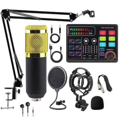 Complete Audio Mixer Equipment Set, Studio Microphone, Computer Live Broadcasting Equipment, P100 Live Sound Card Audio Mixer, For Karaoke-Style Live Streaming, Recording, And Gaming.