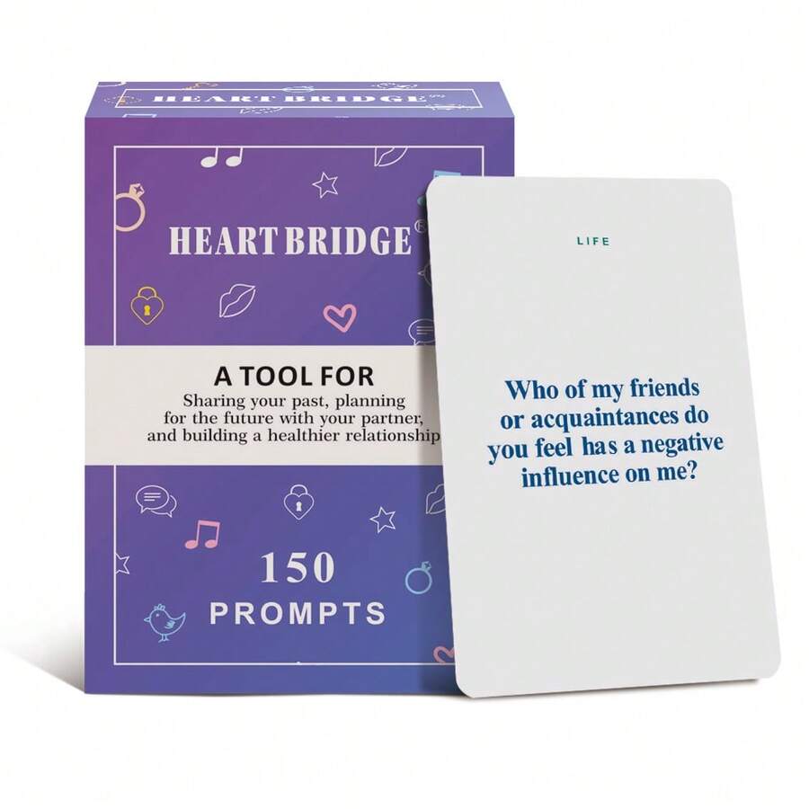 HEART BRIDGE 情侣爱情问答卡牌游戏，桌面游戏，营造浪漫氛围，贴心礼物，150个有意义的对话开场白，适合情侣约会之夜、情人节/万圣节/圣诞节礼物 - 淺藍色 - 查看 1