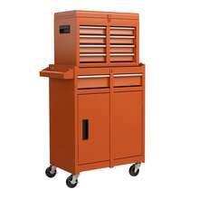 COSTWAY 5-Drawer Rolling Tool Chest, Heavy-Duty Metal Tool Cabinet On Wheels With Locking System, 2-In-1 Large Capacity Toolbox For Garage, Workshop & Warehouse Storage, Orange - A - View 1