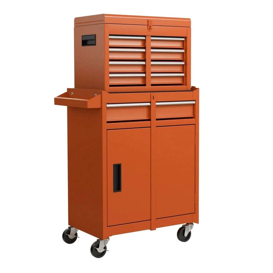 COSTWAY 5-Drawer Rolling Tool Chest, Heavy-Duty Metal Tool Cabinet On Wheels With Locking System, 2-In-1 Large Capacity Toolbox For Garage, Workshop & Warehouse Storage, Orange - A - View 1