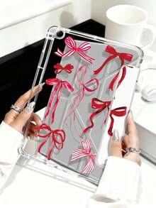 红色蝴蝶结图案平板电脑保护套，兼容苹果Air 11英寸M3（2025款）/M2（2024款）、苹果Air第五代（2022款）、（A16）11英寸第十一代（2025款），也兼容三星Galaxy Tab平板电脑和Kindle Paperwhite第十二代（2024款）。透明背壳，时尚图案保护套，具备自动休眠/唤醒功能和气囊保护，适合作为礼物或办公用品。 - 彩色 - 查看 5