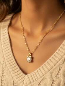 1件简约独特迷你吉他吊坠项链，925纯银，优雅女士饰品，派对/生日礼物，日常佩戴 - 方鑽幾何項鍊 - 查看 3