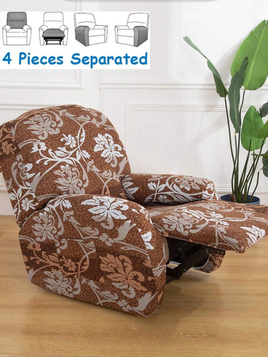 1件装牛奶丝印花弹力躺椅沙发套，单人沙发套，适用于客厅、卧室、书房躺椅沙发 - 彩色 - 查看 1