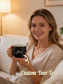 1pc 550ml Personalized Minimalist Ceramic Mug, Customizable Name, Large Capacity, Suitable For Office And Home Use, Unique Custom Design, White Tea Cup, Suitable For Winter And Summer, Unique Birthday Gift, Family Gathering Gift, Holiday Gift, Reusable, Elegant And Fashionable - Multicolor - View 6