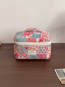 Vintage Elegant Patchwork Pattern Cosmetic Bag Set, Fashion Large Capacity Multi-Compartment Handbag, Multifunctional Travel Organizer Pouch, Storage Bag For Cosmetics, Makeup Tools, Etc., Holiday Gift,Pouch,Makeup Pouch,Travel Essential - Multicolor - View 6