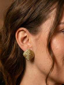 Big Stud Earrings For Women Vintage Gold Statement Chunky Stud Earrings Geometric Lightweight Gold Earrings Floral Heart Flower Round Earrings Stud European American Ins Style Women Spring Jewelry Summer Beach Vacation Bikini Accessories Attractive Clothes, Wedding Dresses Accessories - Versatile JewelryPerfect For Wearing While Swimming, Bathing, Exercising ,Great For Valentines Day, Birthday, Mother Day, And Vacation Surprises. - Multicolor - View 5