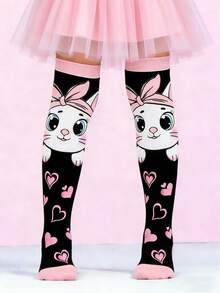 1 Pair Cute Bunny Knee High Socks For Kids Girls, Cute Rabbit Heart Long Socks, Baby Girls Gift - Multicolor - View 1