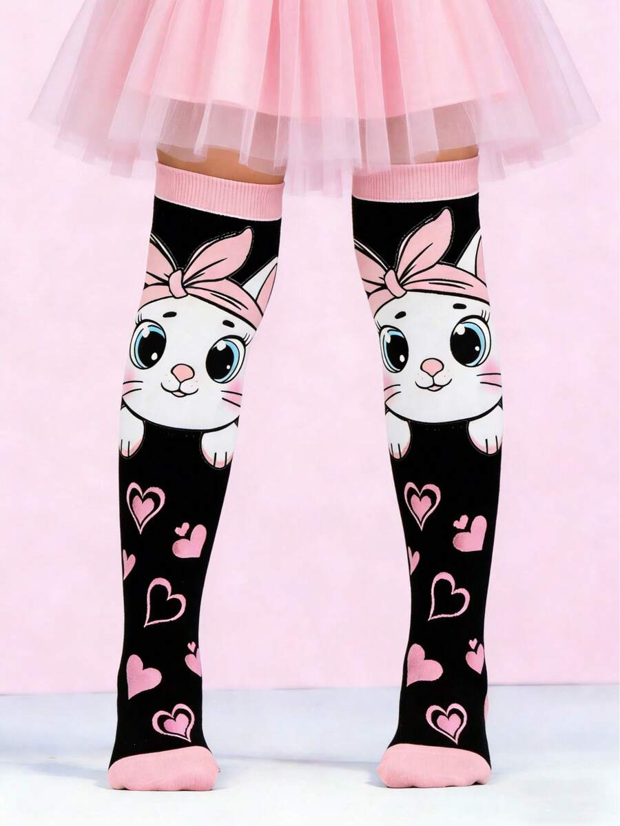 1 Pair Cute Bunny Knee High Socks For Kids Girls, Cute Rabbit Heart Long Socks, Baby Girls Gift - Multicolor - View 1