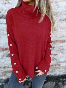 Full Size Turtleneck Long Sleeve Sweater Plus Size - trắng - Xem 10