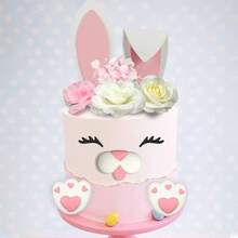 12 PCS Pink Bunny Cake Topper With Ear Foot Flower Eye Nose Easter Rabbit Baby Shower Birthday Party Cupcake Cake Decor Supplies - Pink - View 7