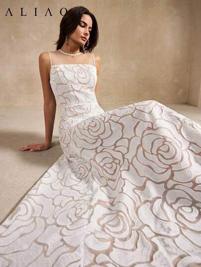 Vestido elegante de Aliao con encaje, corte de flor, tul y bordado de rosa, sin mangas, modesto, para temporada de bodas, Día de San Valentín, fiesta blanca, estilo de dinero antiguo, estilo de corte, atuendos llamativos, elegante para uso diario, Año Nuevo, vestido de verano para mujer, vestido de fiesta, vestido blanco