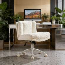 Home Office Chairs - Cream + Faux Fur + Foam - View 1
