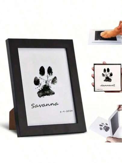 2pcs Pet Paw Print Kits (For Dogs & Cats), Dog Paw Print Pad Kit: 5 Inch Frame, No-Ink Pet Cleaner Non-Touch Ink Pad, For Saving Cat/Dog Paw Print Pet Memento
