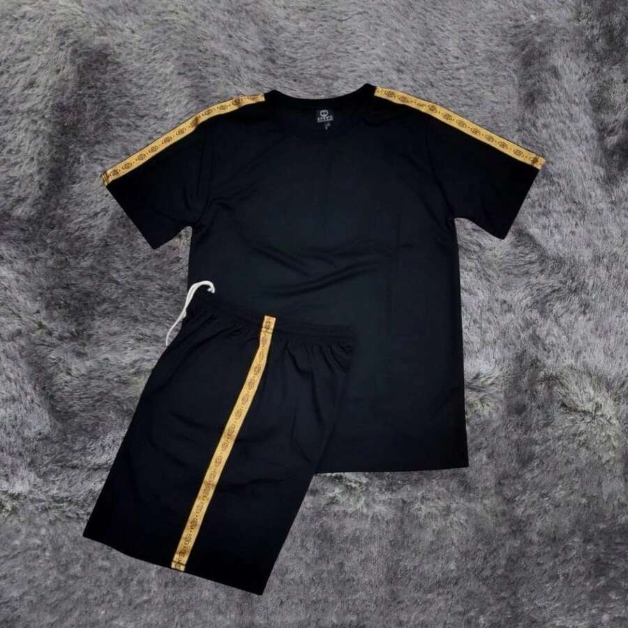 Men's Dry Fit Set With Embroidered Trim For Parties, New Year's, Summer - 黑 G.C. - 查看 1