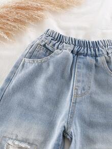 Boys' Loose Straight Leg Jeans, Suitable For Casual, School, Outdoor Wear, Spring - Baby Blue - View 7