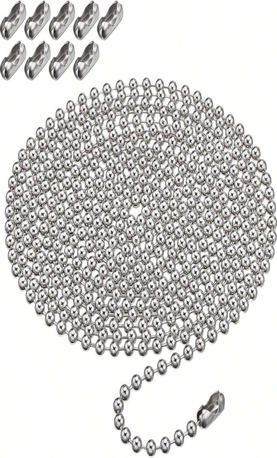 Shappy 10 Feets Beaded Ball Pull Chain Extension Roller Shade Bead Chain Extender With 10 Pieces Matching Connector For Window Blind Vertical Replacement (45 Mm,Silver) - White - View 1