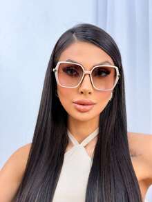 OCULOS QUADRADO CREME ELEGANTE   Casual  Boho  EleganteElegância    UV400 - Champanhe - Visão 3