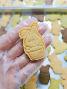 Easter Cookie Cutters - Easter Bunny, Chick Embossing Molds, Cookie Stamps, 3D Press-Style, DIY Baking Cookie & Cupcake Molds, Cute Rabbit Plastic Molds - Pink - View 5