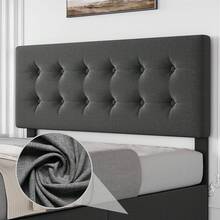 Base de cama tapizada tamaño matrimonial con 4 cajones - Cabecera de piel sintética, diseño capitoné y listones de madera | Base de colchón silenciosa, no necesita somier, gris oscuro - Gris Oscuro - Ver 5