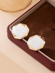 1 Pair Classic Minimalist Handmade Drip Oil Geometric Square Stud Earrings For Women (No Gift Box) - White - View 4