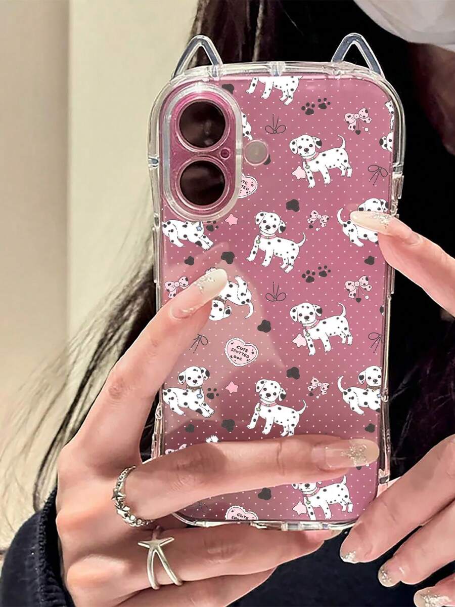 1个可爱斑点小狗爪印蝴蝶结波点猫耳手机壳，1.5mm TPU软壳防震不对称设计猫耳挂绳配件，兼容 17/17Pro/17Pro Max/ Air/16/16Pro/16 Plus/16 Pro Max/15 Pro Max/15 Pro/15 Plus/11/12/13/14/15/16E - 彩色 - 查看 1