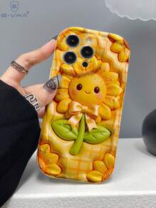 1pc Fashionable 2D (Not 3D) Sunflower Print Thick & Shockproof Phone Case, Suitable Compatible With Apple & Series - Multicolor - View 6