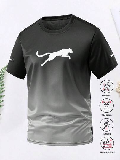 1pc Men's Quick-Dry Gradient 3D Print Short Sleeve T-Shirt, Breathable Sports Outdoor Top For Spring/Summer