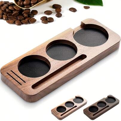 1Pc Espresso Tamping Station - 51/58mm Coffee Tamper Holder, Coffee Handle Cloth Powder Wooden Base Espresso Accessories Storage For Organizer Coffee Tamper Tool