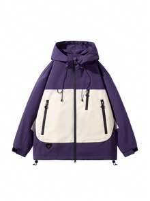 Women's Spring/Autumn Hooded Jacket – Casual Sporty Design, Stylish Versatile Color-Block Style, Ins Hit, Balancing Comfort And Fashion. Perfect As A Birthday Gift For Your Girlfriend Or Family Members. - 紫色 - 查看 3