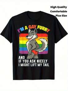 Funny I'm Gay Furry Pride Month LGBTQ Rainbow Fox T-Shirt - Classic Fit Soft & Comfortable High-Quality Fabric, Geometric Pattern, Perfect For Casual Sports & Gifts, Men'S Fashion - Black - View 8