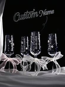 1pc Personalized Champagne Flute, Reusable & Washable Customized Champagne Glass With Bow Decor, Suitable For Bride And Bridesmaids, Wedding Party, Bridal Shower, Bachelor Party, Birthday Party ,Forever Love - Nhiều màu - Xem 1