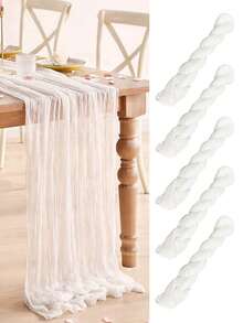 1/2/3/5 piezas Camino de mesa plisado de gasa, Mantel de gasa blanca, Mantel transparente estilo bohemio, Mantel decorativo para el hogar, Camino de mesa de malla transparente, Camino de mesa decorativo para bodas y fiestas, Adecuado para bodas, despedidas de soltera, fiestas de cumpleaños, decoración de mesa de comedor, decoración de cocina, suministros para fiestas de Ramadán, decoración de Pascua, decoración de fiestas festivas - Blanco - Ver 6