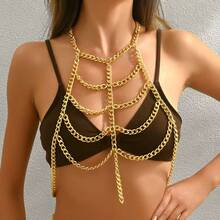 1 pieza Collar de cadena metálica punk de múltiples capas huecas, accesorio exagerado para el pecho - Chaqueta - Ver 13