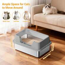 Bandeja sanitaria semicerrada de acero inoxidable para gatos, extragrande, con pala para gatos grandes, desmontable, fácil de limpiar, sin olores, antifugas de orina, 50 * 35 * 22 cm, gris - L - Ver 4