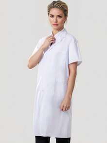 1pc Custom Fitted Lab Workwear, Professional Polyester Long Sleeve Doctor/Nurse Work Jacket, White Pharmacy Lab Coat - Black - View 4